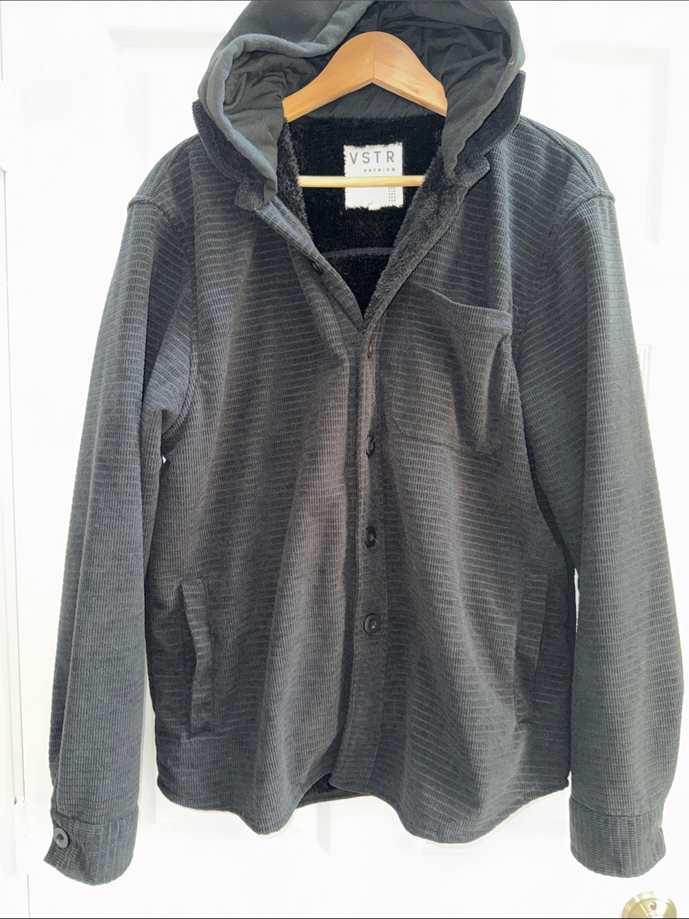 VSTR Premium Black Hooded Men's Jacket Coat Teddy Inside Size L